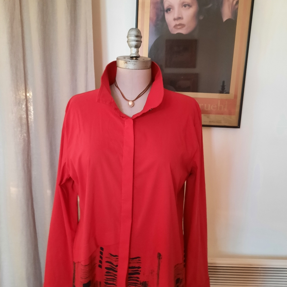 Beautiful red long button down shirt